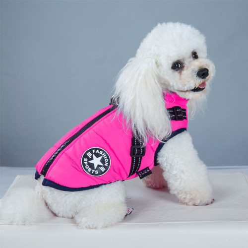 Bélelt téli kutyakabát hámmal - Pink, 2XL