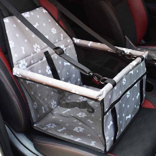 Autós kutyaülés - Szürkésbarna - tappancs és csont mintás